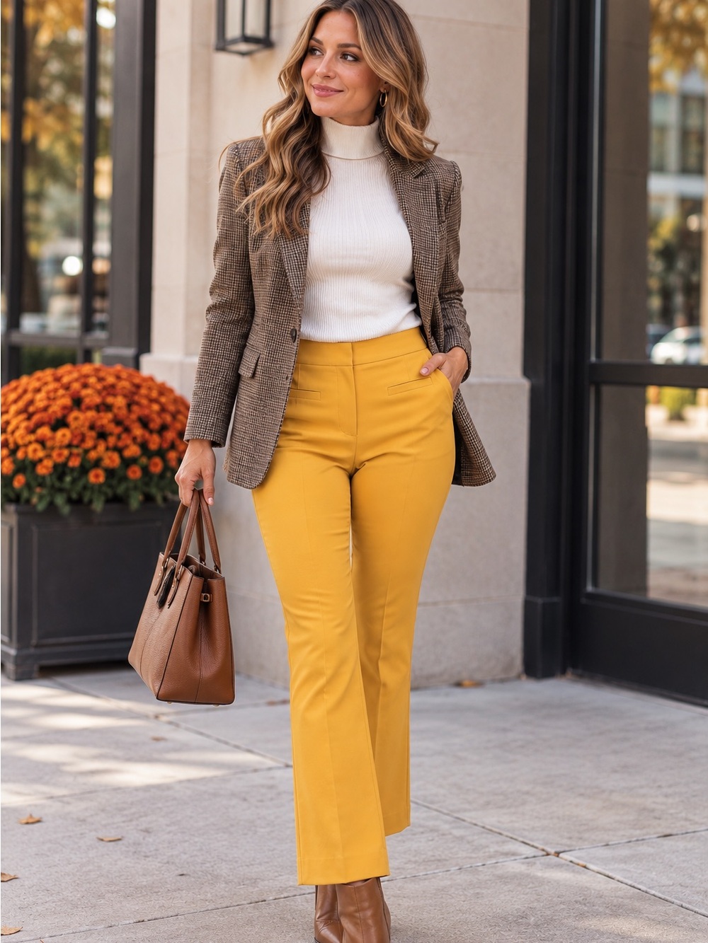 Zara Woman Marigold Yellow Stretch Flare Pants, Medium
